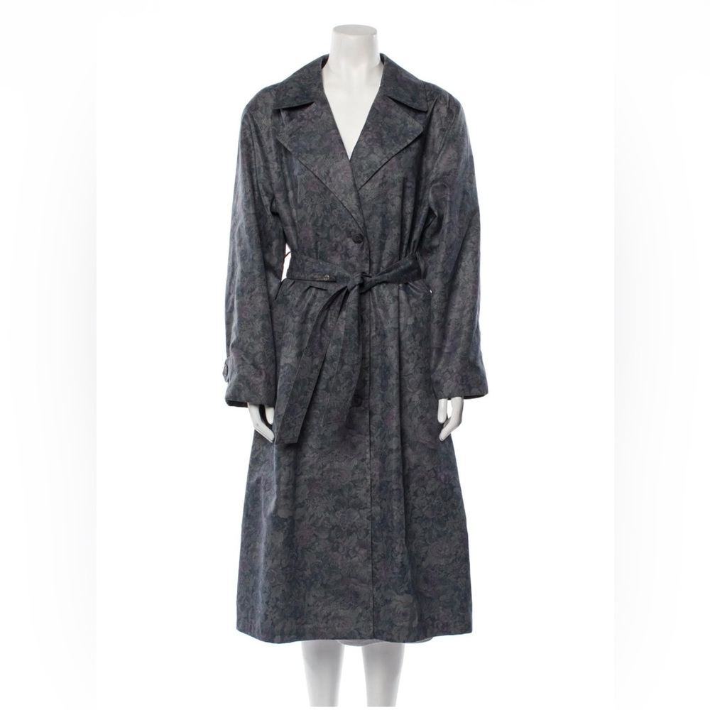 London Fog Dark Gray Floral Trench Coat